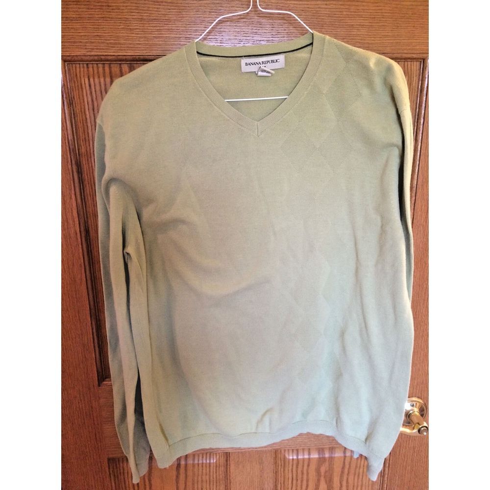 BANANA REPUBLIC MEN'S V-NECK MINT GREEN SWEATER SIZE XL 100% COTTON Checkered